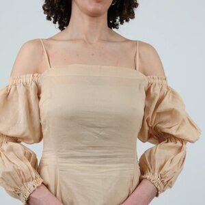 NWOT Rejina Pyo Sheer Peach Cotton/Silk Midi Dress M $870
